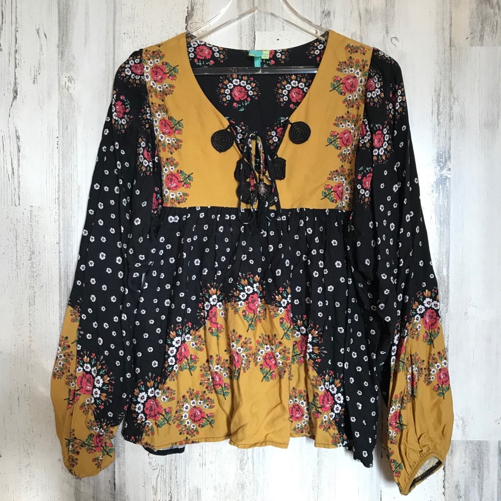 FARM RIO Anthropologie Intarsia Top Blouse LG
